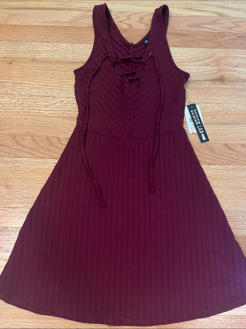 Lord & Taylor DESIGN LAB Burgundy Ribbed Lace-Up Mini Dress, XS